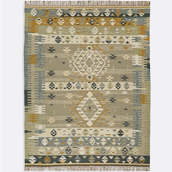 By Rejuvenation. Kilim 9x12. Msrp $1350 Geometric Patterned Area Rug - Picture 1 of 7